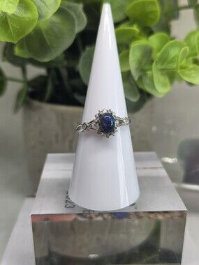 Sterling Silver Blue Lapis Halo Ring